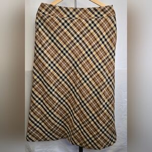 White Stag Vintage Brown Plaid Wool Blend Midi Skirt | Size 12 Side Zip